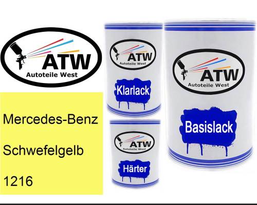 Mercedes-Benz, Schwefelgelb, 1216: 500ml Lackdose + 500ml Klarlack + 250ml Härter - Set, von ATW Autoteile West.
