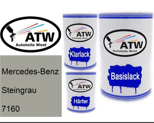 Mercedes-Benz, Steingrau, 7160: 500ml Lackdose + 500ml Klarlack + 250ml Härter - Set, von ATW Autoteile West.