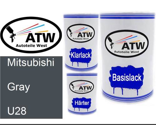 Mitsubishi, Gray, U28: 500ml Lackdose + 500ml Klarlack + 250ml Härter - Set, von ATW Autoteile West.