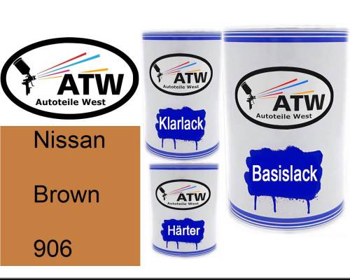 Nissan, Brown, 906: 500ml Lackdose + 500ml Klarlack + 250ml Härter - Set, von ATW Autoteile West.