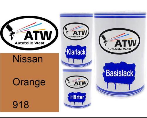 Nissan, Orange, 918: 500ml Lackdose + 500ml Klarlack + 250ml Härter - Set, von ATW Autoteile West.