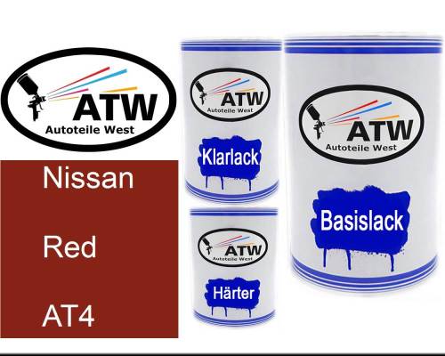 Nissan, Red, AT4: 500ml Lackdose + 500ml Klarlack + 250ml Härter - Set, von ATW Autoteile West.