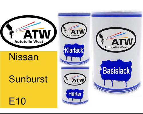 Nissan, Sunburst, E10: 500ml Lackdose + 500ml Klarlack + 250ml Härter - Set, von ATW Autoteile West.