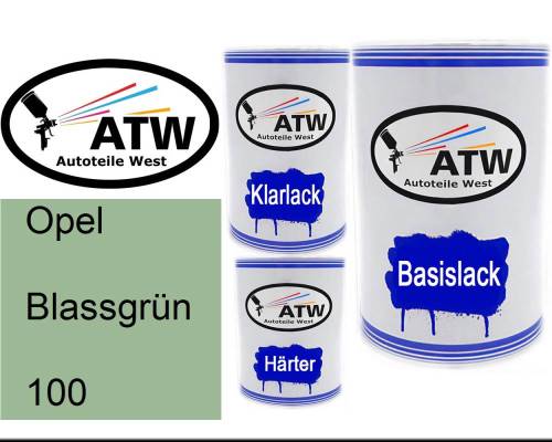 Opel, Blassgrün, 100: 500ml Lackdose + 500ml Klarlack + 250ml Härter - Set, von ATW Autoteile West.