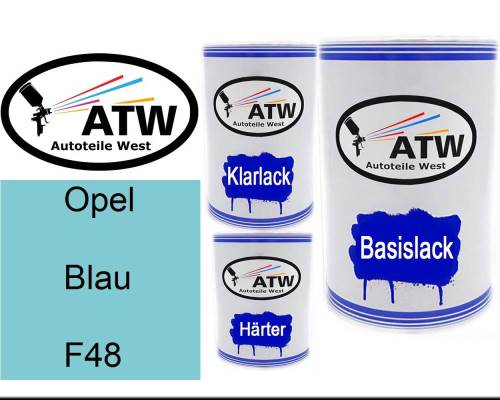 Opel, Blau, F48: 500ml Lackdose + 500ml Klarlack + 250ml Härter - Set, von ATW Autoteile West.