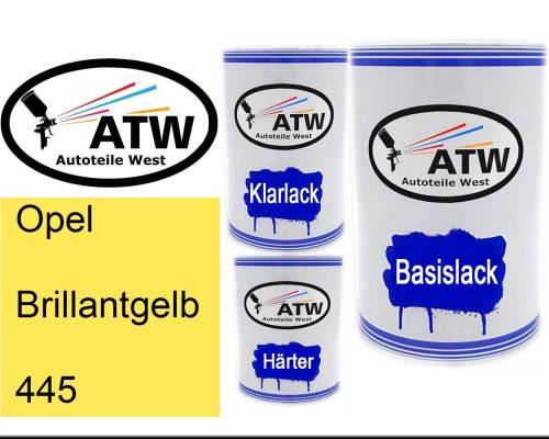 Opel, Brillantgelb, 445: 500ml Lackdose + 500ml Klarlack + 250ml Härter - Set, von ATW Autoteile West.