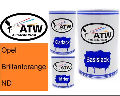 Opel, Brillantorange, ND: 500ml Lackdose + 500ml Klarlack + 250ml Härter - Set, von ATW Autoteile West.