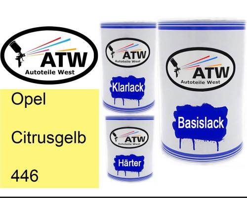 Opel, Citrusgelb, 446: 500ml Lackdose + 500ml Klarlack + 250ml Härter - Set, von ATW Autoteile West.