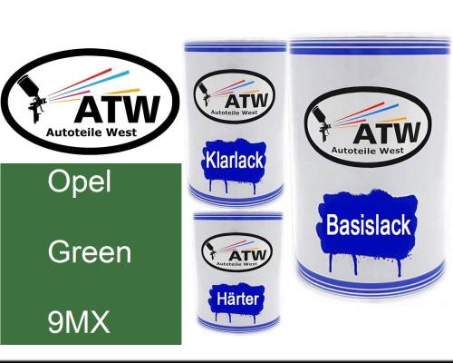 Opel, Green, 9MX: 500ml Lackdose + 500ml Klarlack + 250ml Härter - Set, von ATW Autoteile West.