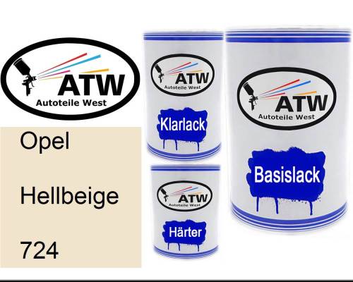 Opel, Hellbeige, 724: 500ml Lackdose + 500ml Klarlack + 250ml Härter - Set, von ATW Autoteile West.