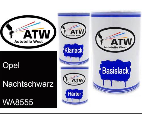 Opel, Nachtschwarz, WA8555: 500ml Lackdose + 500ml Klarlack + 250ml Härter - Set, von ATW Autoteile West.