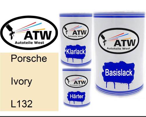 Porsche, Ivory, L132: 500ml Lackdose + 500ml Klarlack + 250ml Härter - Set, von ATW Autoteile West.