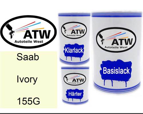 Saab, Ivory, 155G: 500ml Lackdose + 500ml Klarlack + 250ml Härter - Set, von ATW Autoteile West.