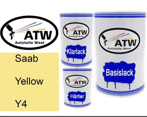 Saab, Yellow, Y4: 500ml Lackdose + 500ml Klarlack + 250ml Härter - Set, von ATW Autoteile West.