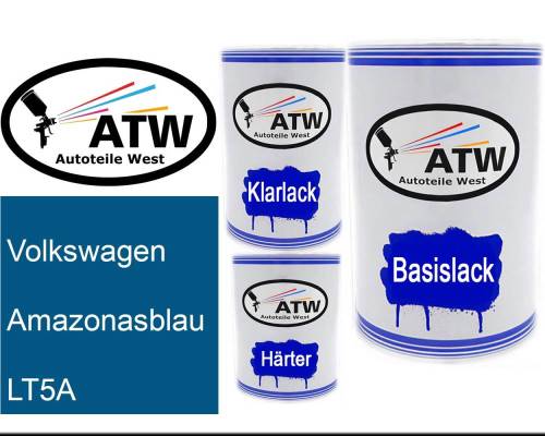 Volkswagen, Amazonasblau, LT5A: 500ml Lackdose + 500ml Klarlack + 250ml Härter - Set, von ATW Autoteile West.