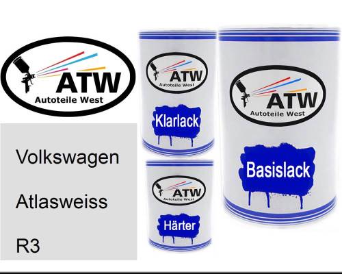 Volkswagen, Atlasweiss, R3: 500ml Lackdose + 500ml Klarlack + 250ml Härter - Set, von ATW Autoteile West.