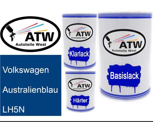 Volkswagen, Australienblau, LH5N: 500ml Lackdose + 500ml Klarlack + 250ml Härter - Set, von ATW Autoteile West.