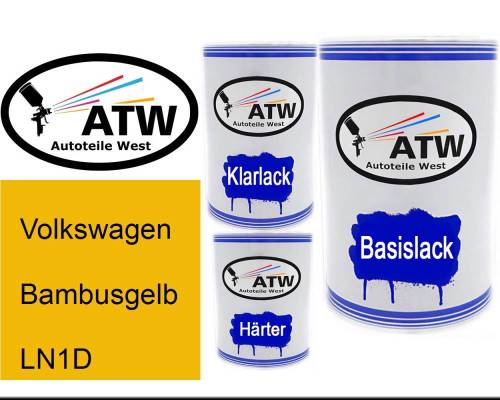 Volkswagen, Bambusgelb, LN1D: 500ml Lackdose + 500ml Klarlack + 250ml Härter - Set, von ATW Autoteile West.