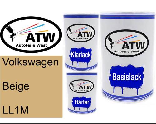 Volkswagen, Beige, LL1M: 500ml Lackdose + 500ml Klarlack + 250ml Härter - Set, von ATW Autoteile West.