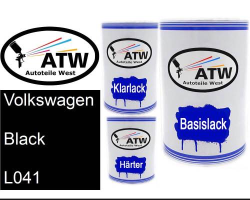 Volkswagen, Black, L041: 500ml Lackdose + 500ml Klarlack + 250ml Härter - Set, von ATW Autoteile West.