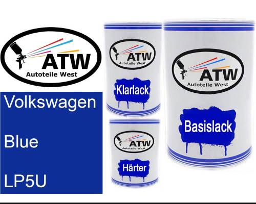 Volkswagen, Blue, LP5U: 500ml Lackdose + 500ml Klarlack + 250ml Härter - Set, von ATW Autoteile West.