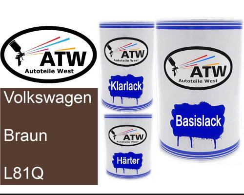 Volkswagen, Braun, L81Q: 500ml Lackdose + 500ml Klarlack + 250ml Härter - Set, von ATW Autoteile West.