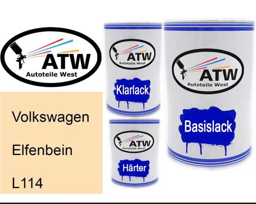 Volkswagen, Elfenbein, L114: 500ml Lackdose + 500ml Klarlack + 250ml Härter - Set, von ATW Autoteile West.