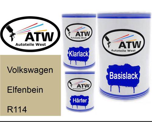 Volkswagen, Elfenbein, R114: 500ml Lackdose + 500ml Klarlack + 250ml Härter - Set, von ATW Autoteile West.