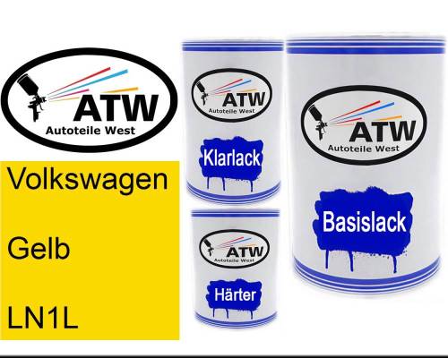 Volkswagen, Gelb, LN1L: 500ml Lackdose + 500ml Klarlack + 250ml Härter - Set, von ATW Autoteile West.