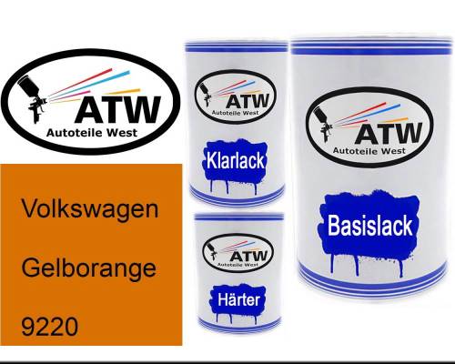 Volkswagen, Gelborange, 9220: 500ml Lackdose + 500ml Klarlack + 250ml Härter - Set, von ATW Autoteile West.