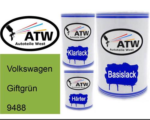 Volkswagen, Giftgrün, 9488: 500ml Lackdose + 500ml Klarlack + 250ml Härter - Set, von ATW Autoteile West.