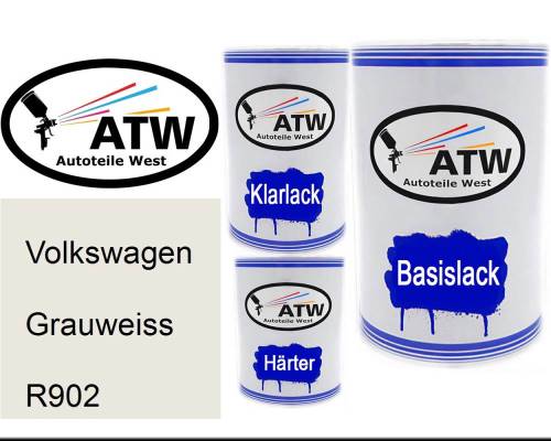 Volkswagen, Grauweiss, R902: 500ml Lackdose + 500ml Klarlack + 250ml Härter - Set, von ATW Autoteile West.