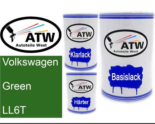 Volkswagen, Green, LL6T: 500ml Lackdose + 500ml Klarlack + 250ml Härter - Set, von ATW Autoteile West.