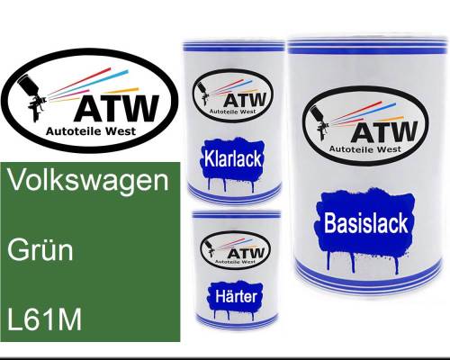 Volkswagen, Grün, L61M: 500ml Lackdose + 500ml Klarlack + 250ml Härter - Set, von ATW Autoteile West.