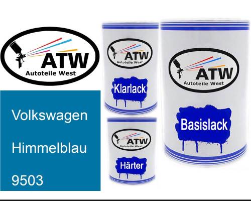 Volkswagen, Himmelblau, 9503: 500ml Lackdose + 500ml Klarlack + 250ml Härter - Set, von ATW Autoteile West.