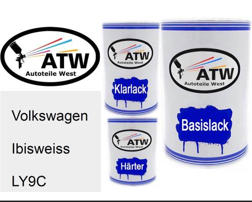 Volkswagen, Ibisweiss, LY9C: 500ml Lackdose + 500ml Klarlack + 250ml Härter - Set, von ATW Autoteile West.