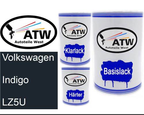 Volkswagen, Indigo, LZ5U: 500ml Lackdose + 500ml Klarlack + 250ml Härter - Set, von ATW Autoteile West.