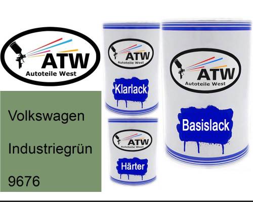 Volkswagen, Industriegrün, 9676: 500ml Lackdose + 500ml Klarlack + 250ml Härter - Set, von ATW Autoteile West.