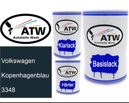 Volkswagen, Kopenhagenblau, 3348: 500ml Lackdose + 500ml Klarlack + 250ml Härter - Set, von ATW Autoteile West.