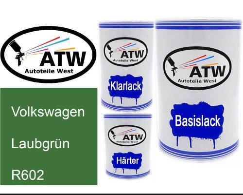 Volkswagen, Laubgrün, R602: 500ml Lackdose + 500ml Klarlack + 250ml Härter - Set, von ATW Autoteile West.