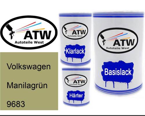 Volkswagen, Manilagrün, 9683: 500ml Lackdose + 500ml Klarlack + 250ml Härter - Set, von ATW Autoteile West.