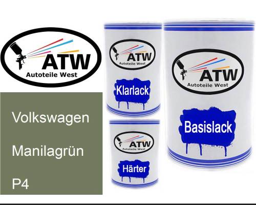 Volkswagen, Manilagrün, P4: 500ml Lackdose + 500ml Klarlack + 250ml Härter - Set, von ATW Autoteile West.