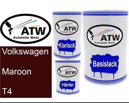 Volkswagen, Maroon, T4: 500ml Lackdose + 500ml Klarlack + 250ml Härter - Set, von ATW Autoteile West.