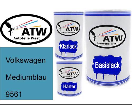 Volkswagen, Mediumblau, 9561: 500ml Lackdose + 500ml Klarlack + 250ml Härter - Set, von ATW Autoteile West.