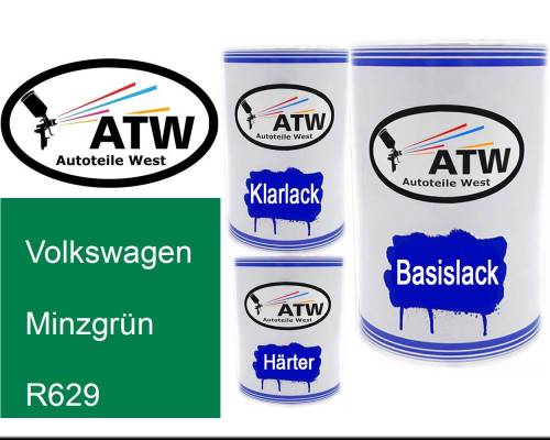 Volkswagen, Minzgrün, R629: 500ml Lackdose + 500ml Klarlack + 250ml Härter - Set, von ATW Autoteile West.