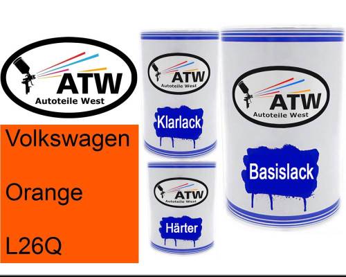 Volkswagen, Orange, L26Q: 500ml Lackdose + 500ml Klarlack + 250ml Härter - Set, von ATW Autoteile West.