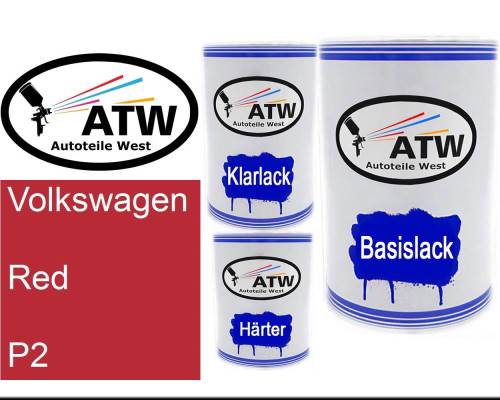 Volkswagen, Red, P2: 500ml Lackdose + 500ml Klarlack + 250ml Härter - Set, von ATW Autoteile West.