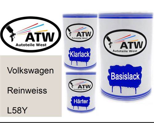 Volkswagen, Reinweiss, L58Y: 500ml Lackdose + 500ml Klarlack + 250ml Härter - Set, von ATW Autoteile West.