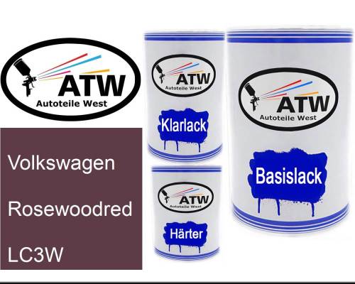 Volkswagen, Rosewoodred, LC3W: 500ml Lackdose + 500ml Klarlack + 250ml Härter - Set, von ATW Autoteile West.