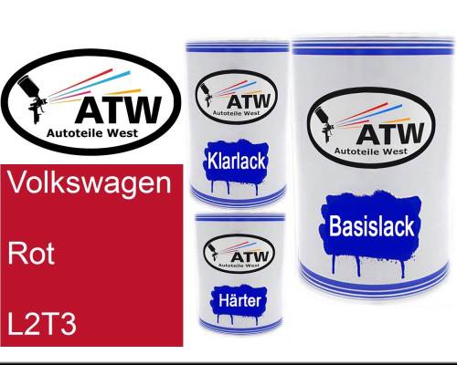 Volkswagen, Rot, L2T3: 500ml Lackdose + 500ml Klarlack + 250ml Härter - Set, von ATW Autoteile West.